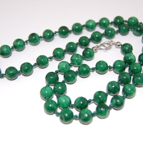 Jade Necklace,Hand Knotted Necklace,8mm Jade Stone Beads Knot Necklace - Picture 2 of 4